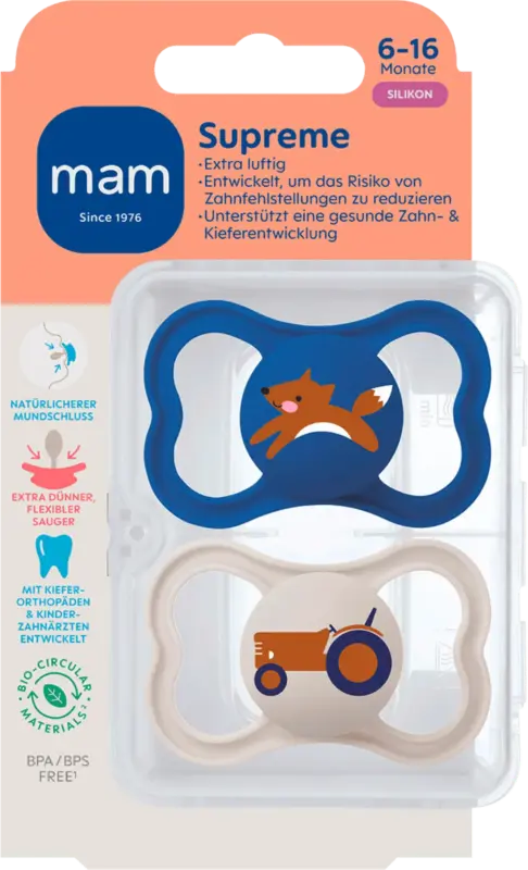 mam Schnuller Supreme blau/beige 6-16 Monate