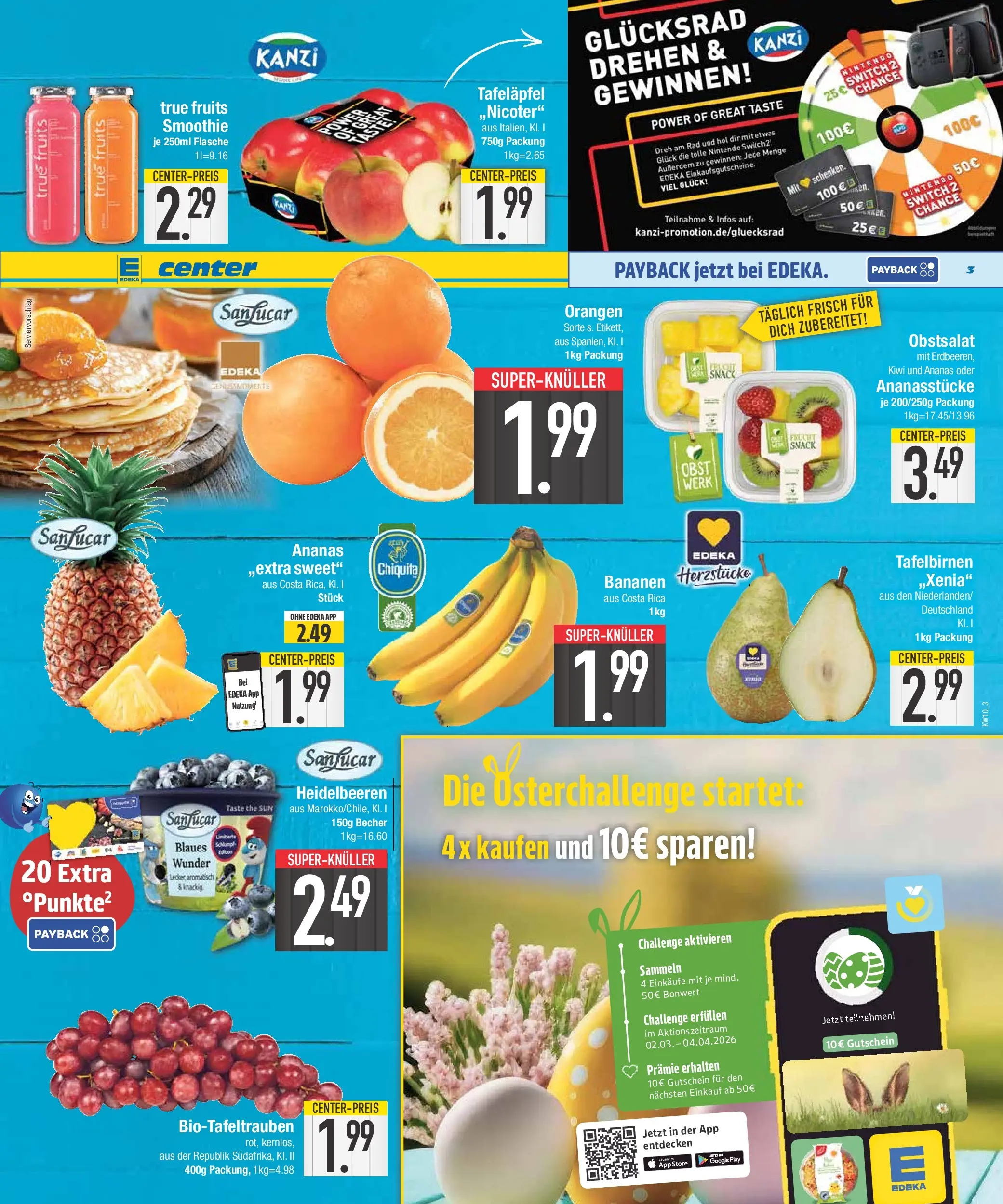 E center Prospekt Bad Reichenhall (ab 02.03.2026) zum Blättern | Seite: 3 | Produkte: Bananen, Orangen, Heidelbeeren, Obst