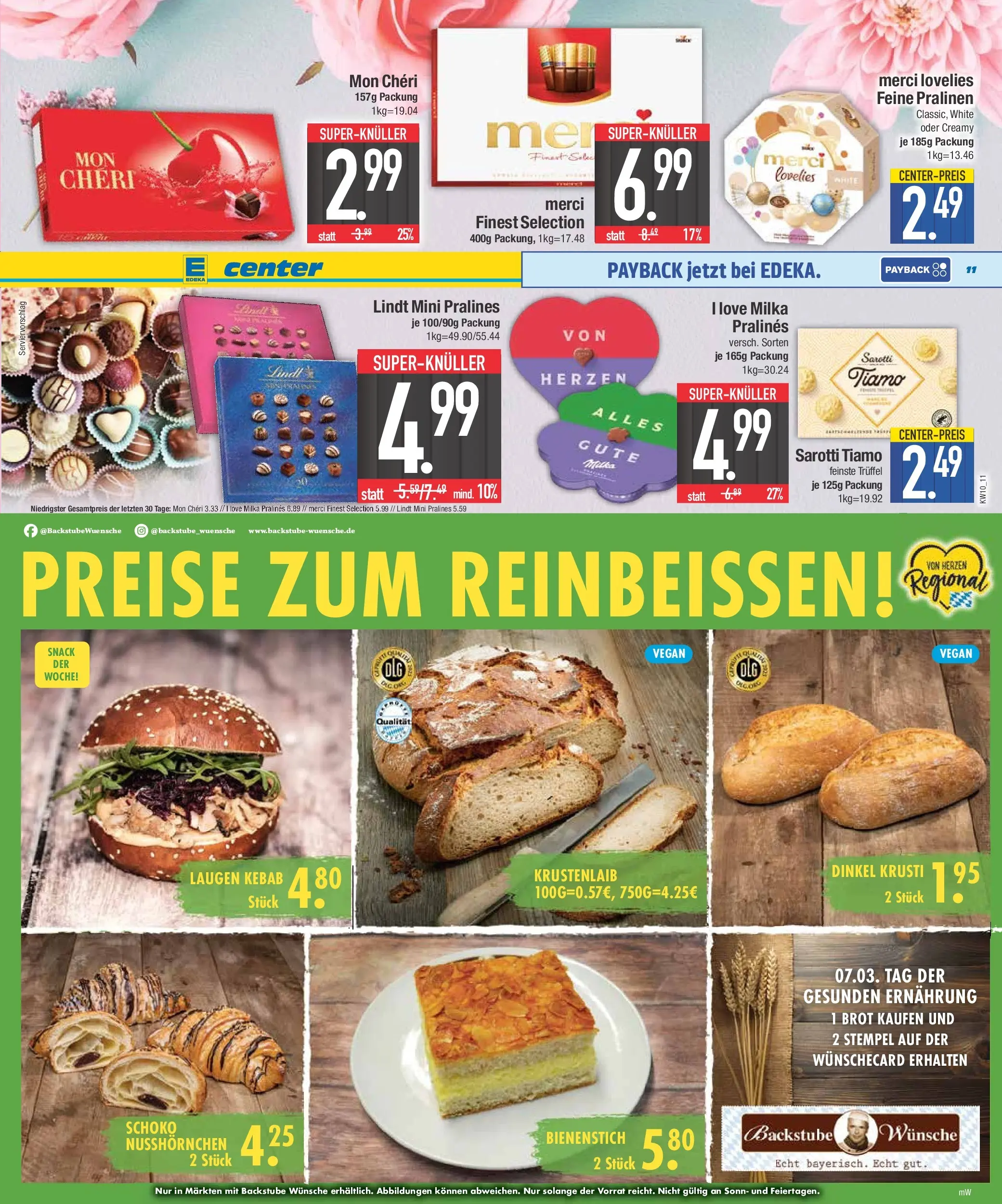 E center Prospekt Bad Reichenhall (ab 02.03.2026) zum Blättern | Seite: 11 | Produkte: Merci, Milka, Brot, Mon cheri