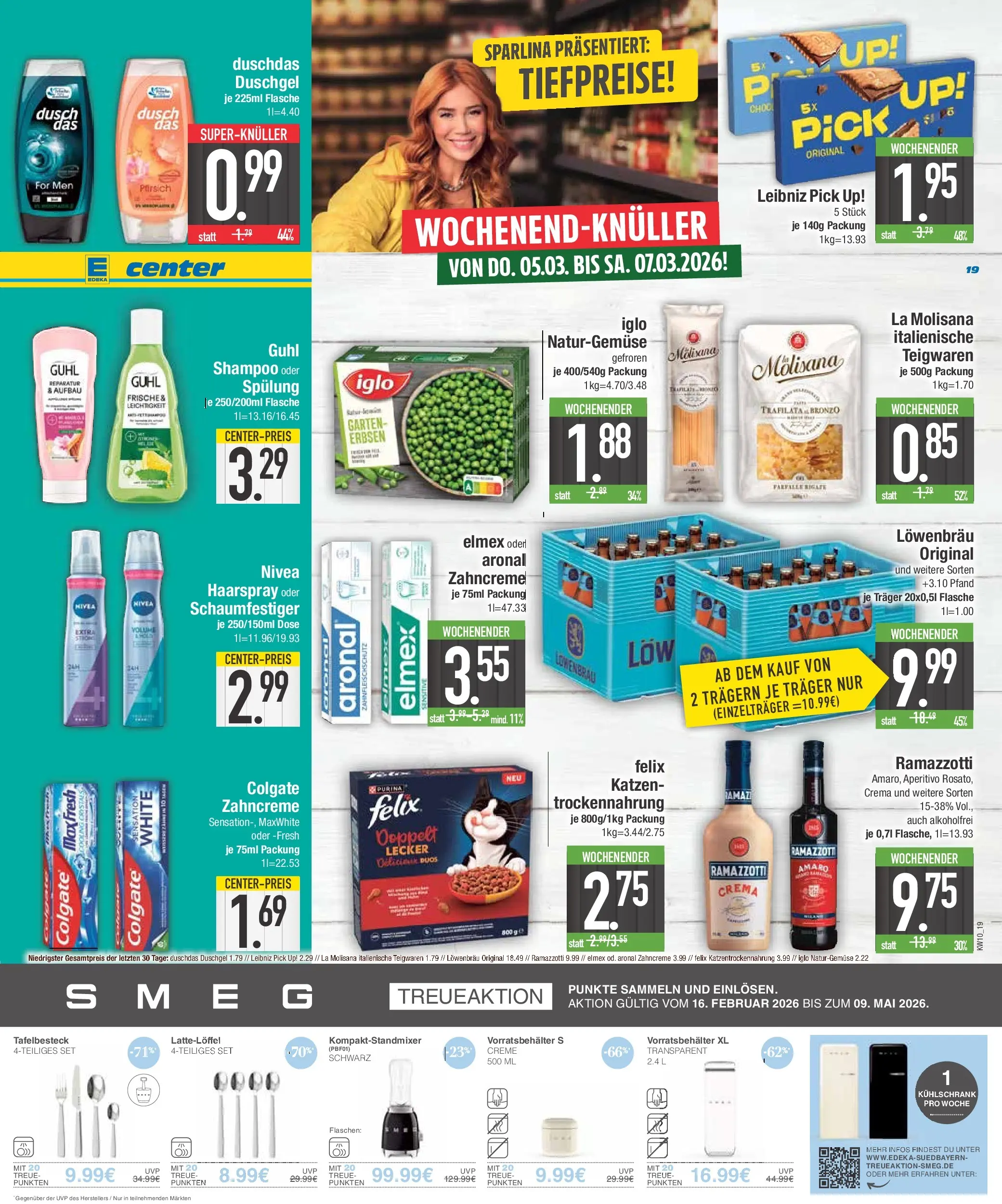 E center Prospekt Bad Reichenhall (ab 02.03.2026) zum Blättern | Seite: 19 | Produkte: Iglo, Creme, Duschgel, Erbsen