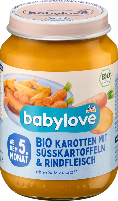 babylove Men&uuml; Karotten mit S&uuml;&szlig;kartoffeln und Rindfleisch ab dem 5.Monat