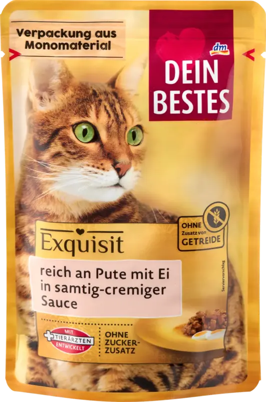 Dein Bestes Nassfutter Katze reich an Pute mit Ei in cremiger Sauce