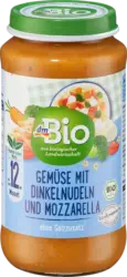 dmBio Vegetarisches Babymen&uuml; Gem&uuml;se mit Dinkelnudeln und Mozzarella