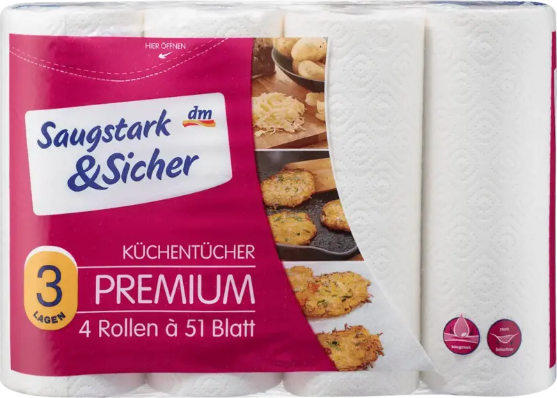 Saugstark&Sicher K&uuml;chenrolle Premium 3-lagig