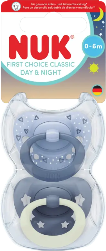 NUK Schnuller First Choice Classic Day & Night Blau 0-6 Monate