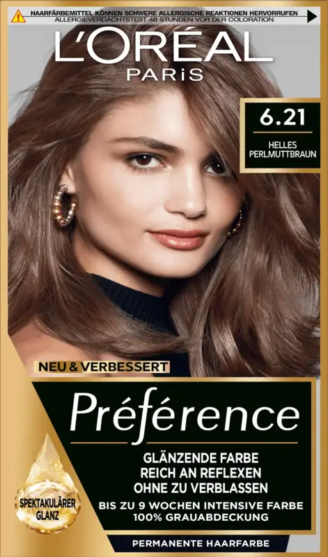 L'OR&Eacute;AL PARiS PR&Eacute;F&Eacute;RENCE Permanente Haarfarbe - Nr. 6.21 Z&uuml;rich helles Perlmuttbraun