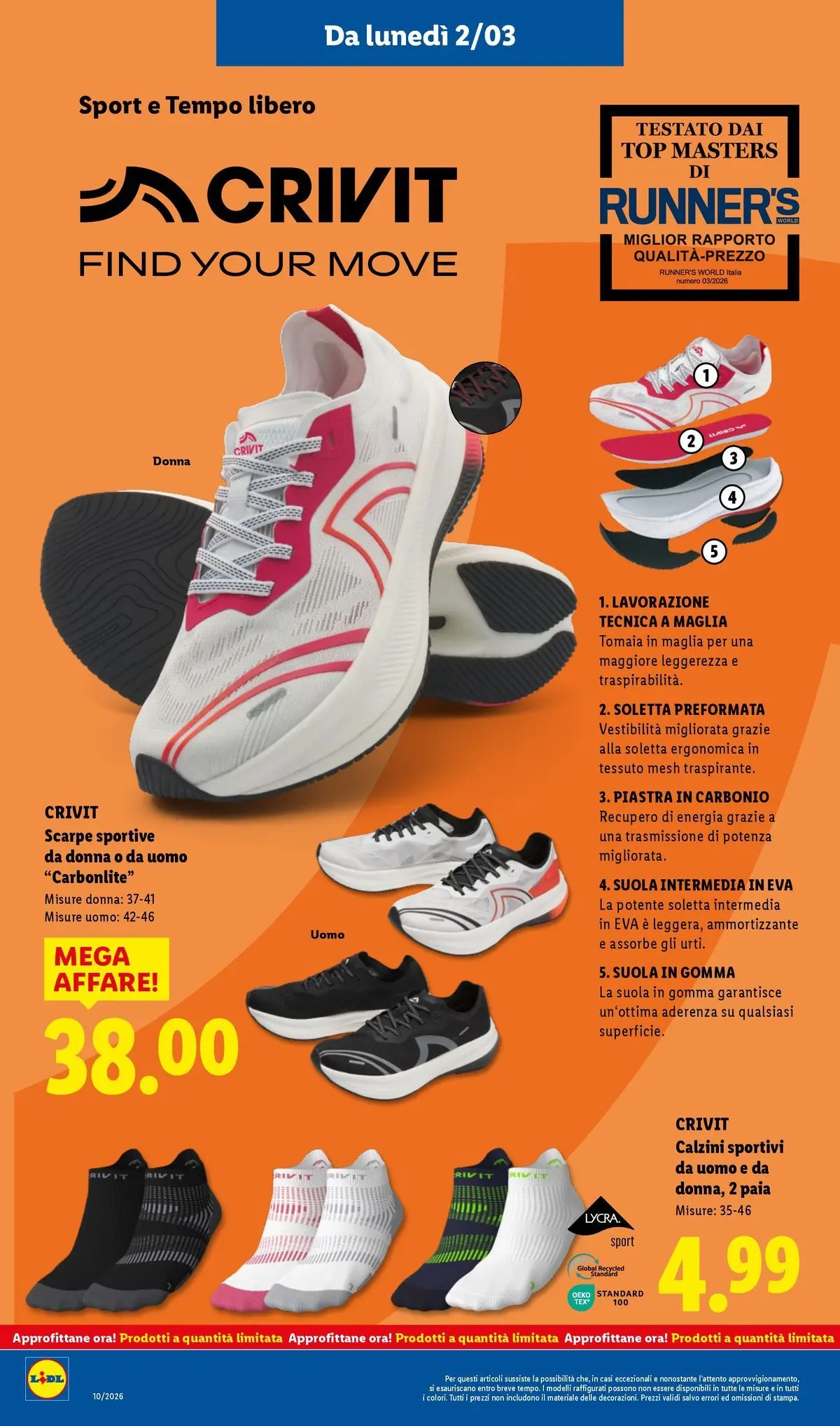 LIDL volantino della prossima settimana dal ﻿02/03/2026﻿ 📣 | Pagina: 38 | Prodotti: Calzini, Top, Scarpe, Scarpe sportive
