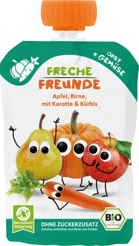 Freche Freunde Quetschie Bio Apfel, Birne, Karotte und K&uuml;rbis ab 6 Monaten
