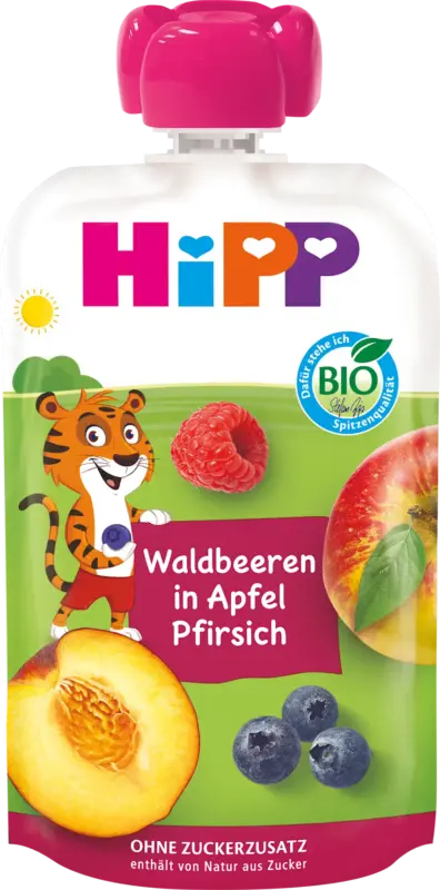 HiPP Quetschie Hippis Waldbeeren in Apfel-Pfirsich ab 1 Jahr