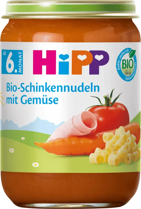 HiPP Men&uuml; Bio-Schinkennudeln mit Tomaten & Karotten ab dem 6. Monat