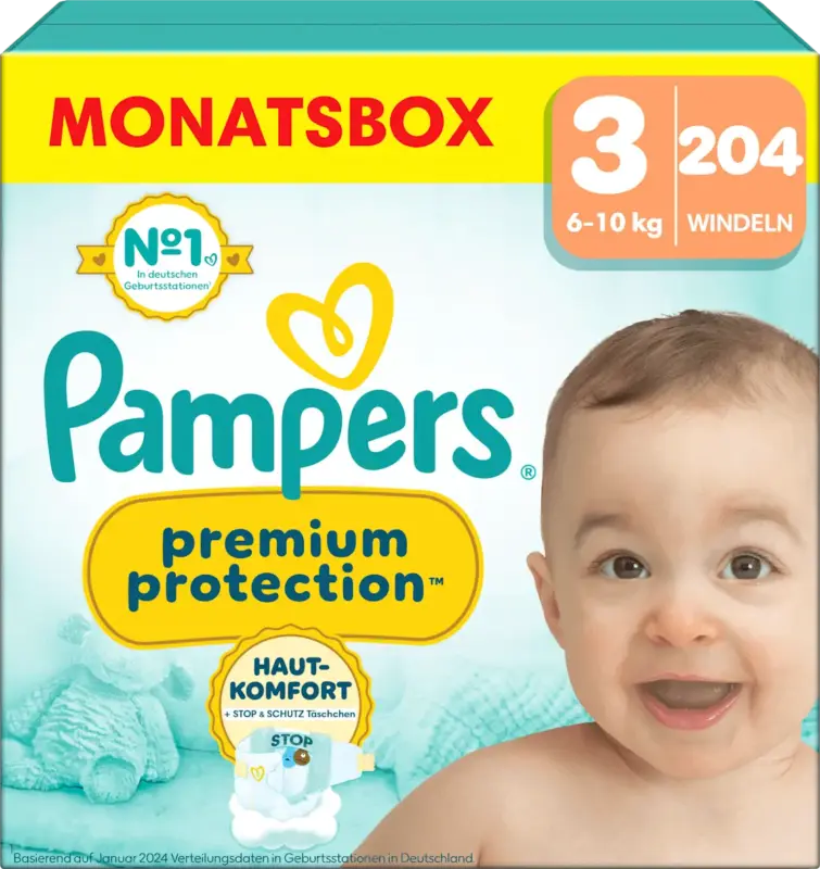 Pampers Windeln Premium Protection Gr. 3 Midi (6-10 kg), Monatsbox