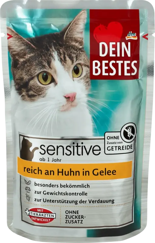 Dein Bestes Nassfutter Katze sensitive 1+ reich an Huhn in Gelee
