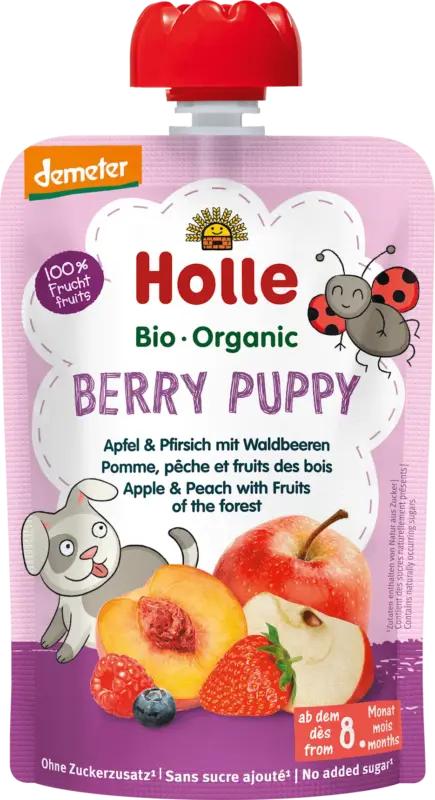 Holle Quetschie Berry Puppy Apfel & Pfirsich mit Waldbeeren ab dem 8. Monat