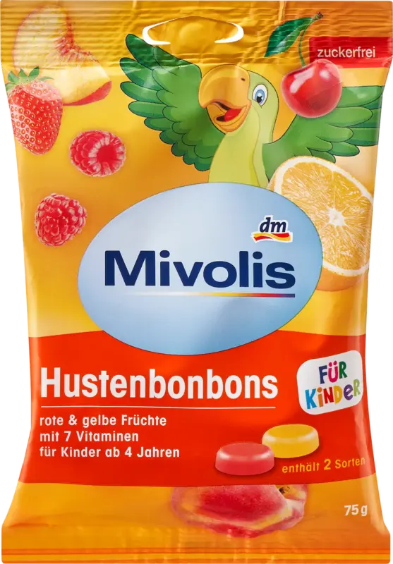 Mivolis Hustenbonbons f&uuml;r Kinder rote & gelbe Fr&uuml;chte zuckerfrei