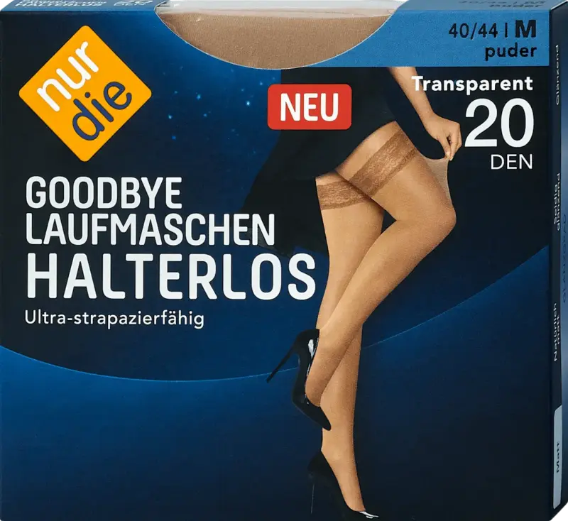 nur die Goodbye Laufmaschen Halterlos Str&uuml;mpfe puder 20 DEN, Gr. 40/44 (1 Paar)