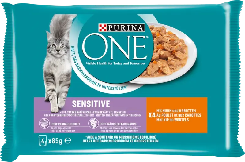 PURINA ONE Nassfutter Katze Sensitive mit Huhn & Karotten