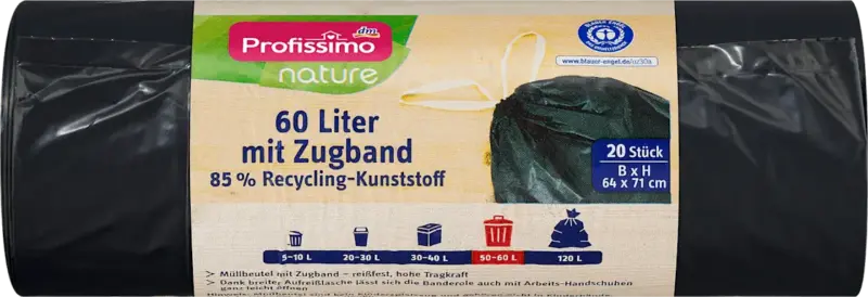 Profissimo M&uuml;llbeutel 60 l mit Zugband nature