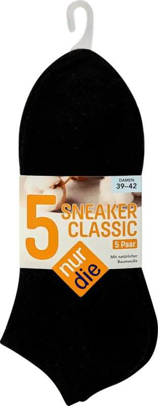 nur die Sneaker Classic Socken Damen schwarz, Gr. 39-42 (5 Paar)