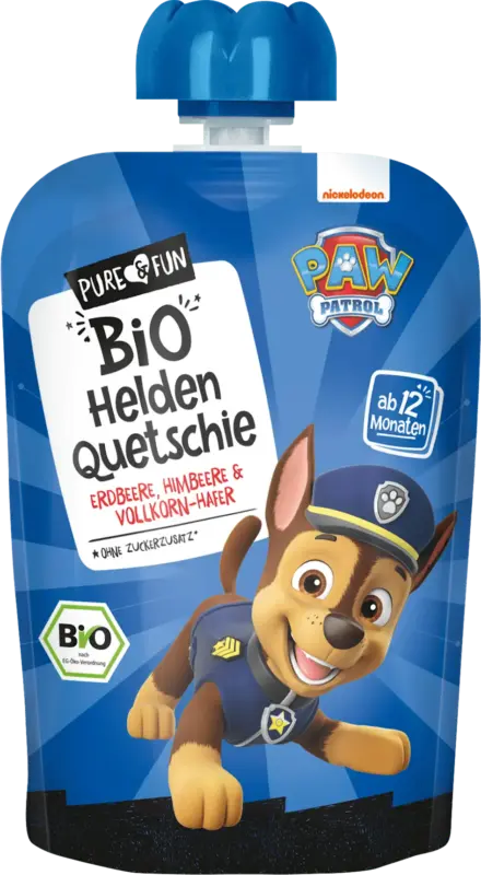 PURE & FUN Quetschie Bio Helden Erdbeere, Himbeere und Vollkorn-Hafer ab 12 Monaten