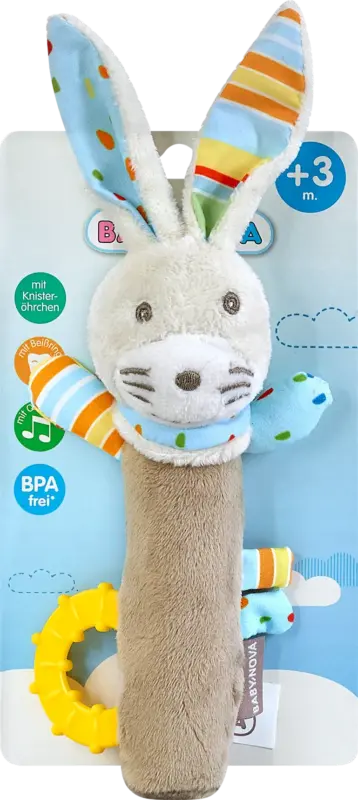 Baby-Nova Kuscheltier Pl&uuml;sch-Stabgreifling Hase