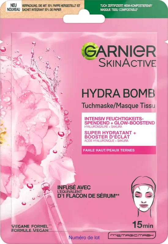 Garnier Skin Active Tuchmaske Hydro Bomb Hyalurons&auml;ure + Sakura