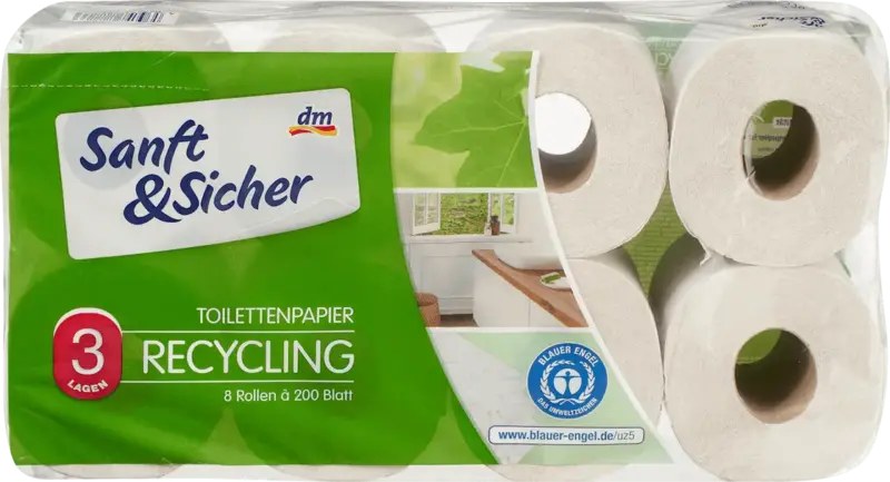Sanft&Sicher Big Roll Toilettenpapier Recycling 3-lagig (8x200 Blatt)