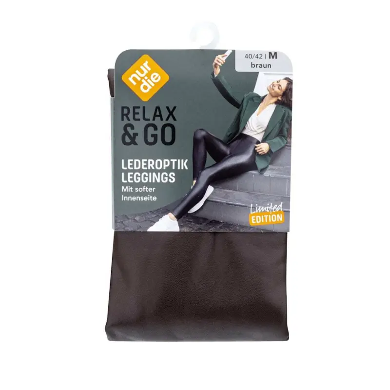 nur die Relax & Go Lederoptik Leggins Damen braun, Gr. 40/42