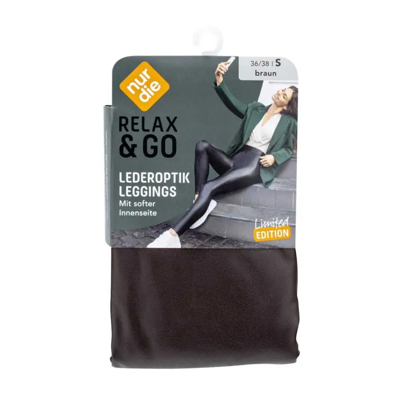 nur die Relax & Go Lederoptik Leggins Damen braun, Gr. 36/38