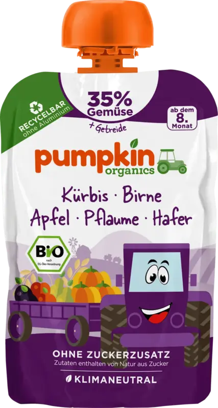 pumpkin organics Quetschie K&uuml;rbis, Birne, Apfel, Pflaume & Hafer ab 8 Monaten