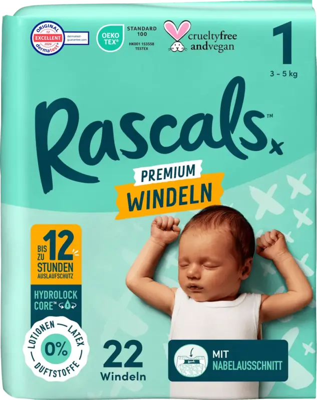 Rascals Windeln Premium Gr. 1 (3-5 kg)
