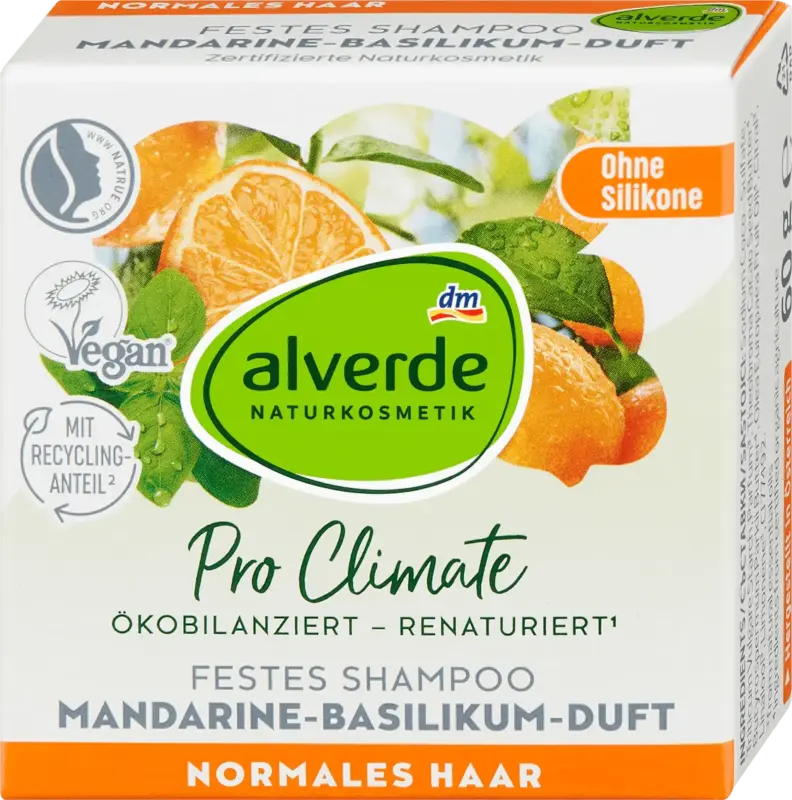 alverde NATURKOSMETIK Pro Climate Festes Shampoo mit Mandarine-Basilikum-Duft