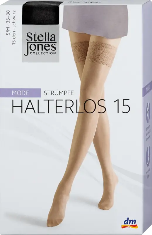 Stella Jones Str&uuml;mpfe Mode Halterlos schwarz 15 DEN, Gr. 35-38 (S/M) (1 Paar)