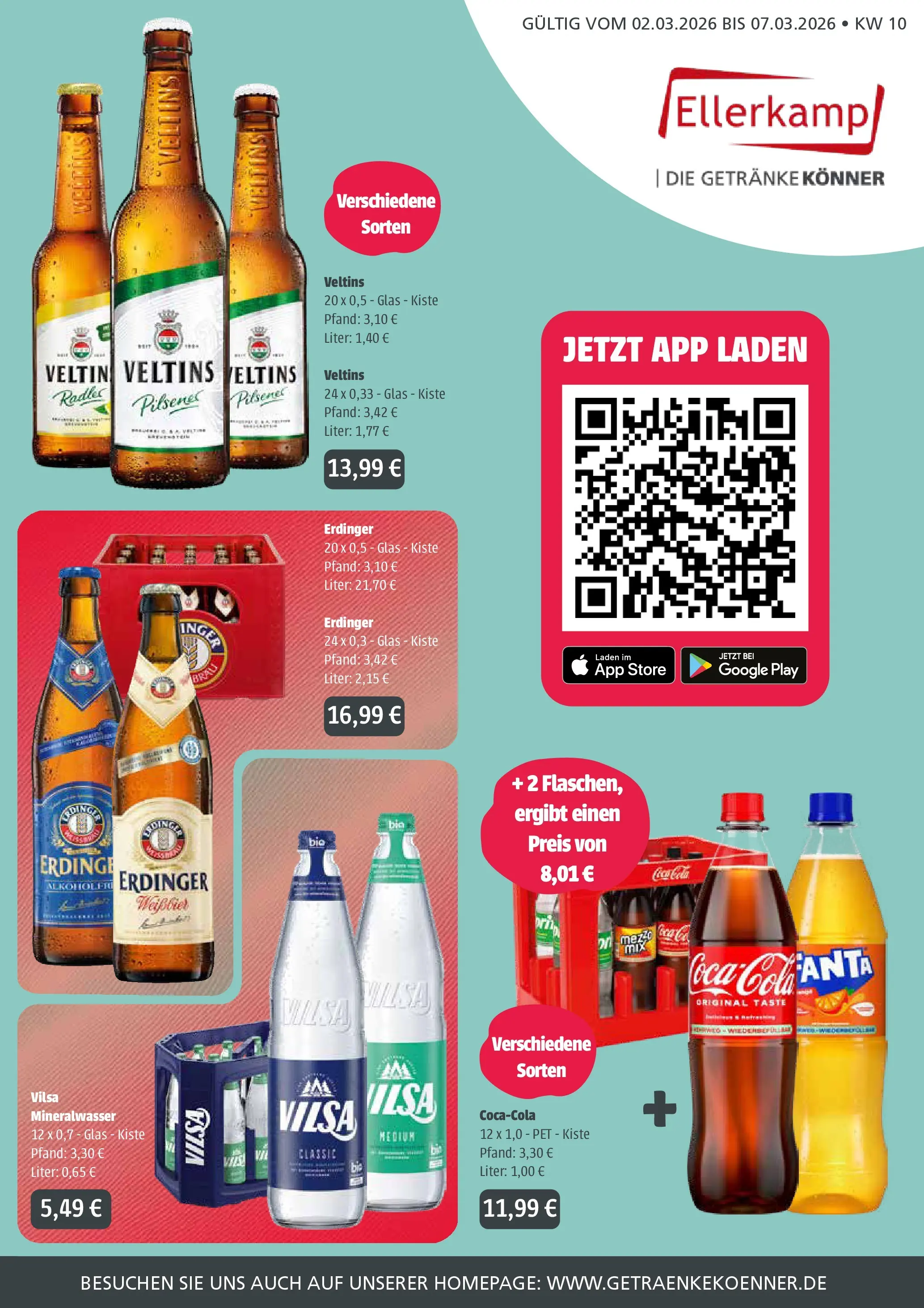 Angebote - Getränke Ellerkamp: Getränkeangebote (ab 01.03.2026) zum Blättern | Seite: 1 | Produkte: Erdinger, Mineralwasser, Radler, Veltins