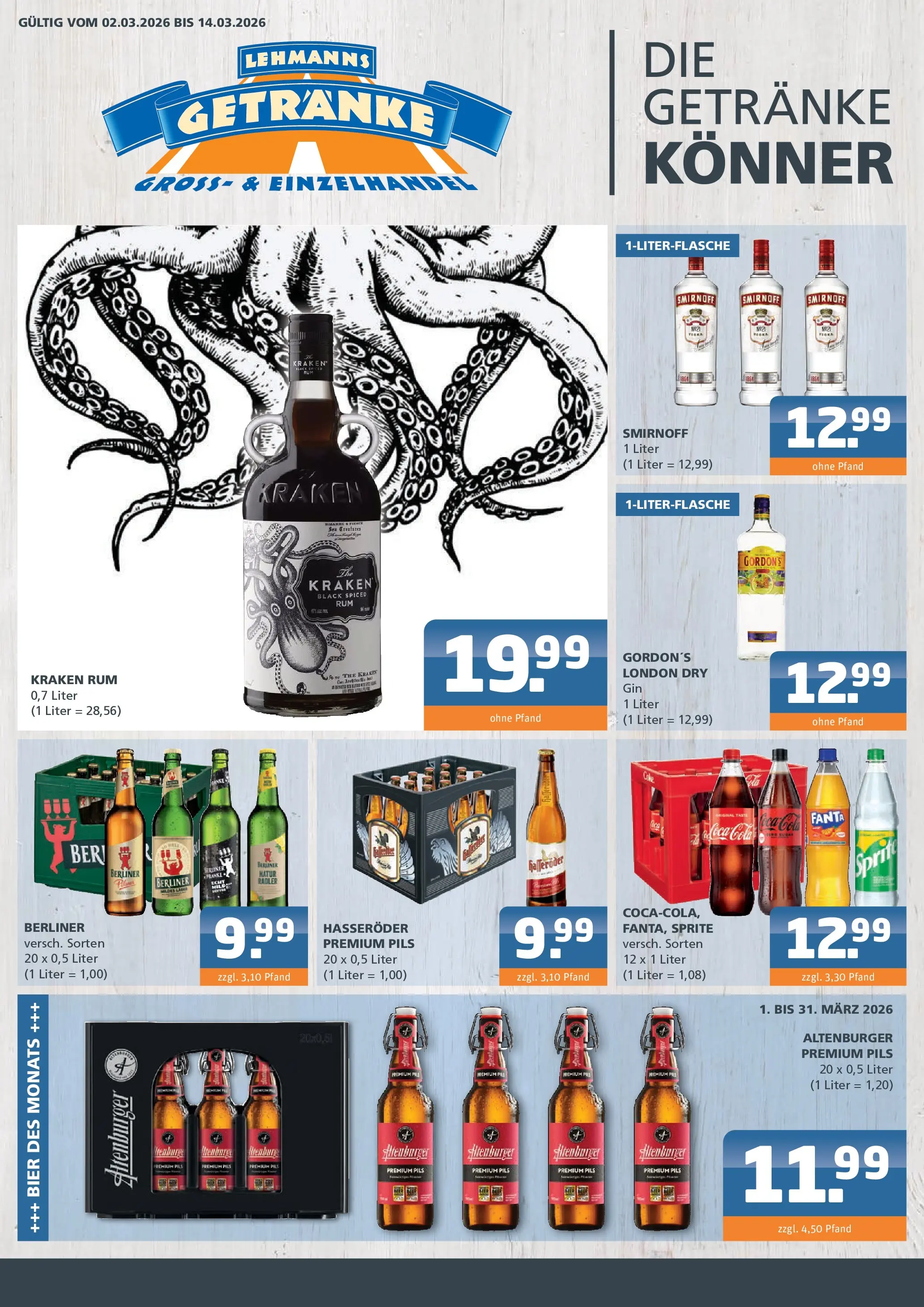 Angebote - Getränke Lehmann: Getränkeangebote (ab 01.03.2026) zum Blättern | Seite: 1 | Produkte: Berliner, Fanta, Bier, Rum