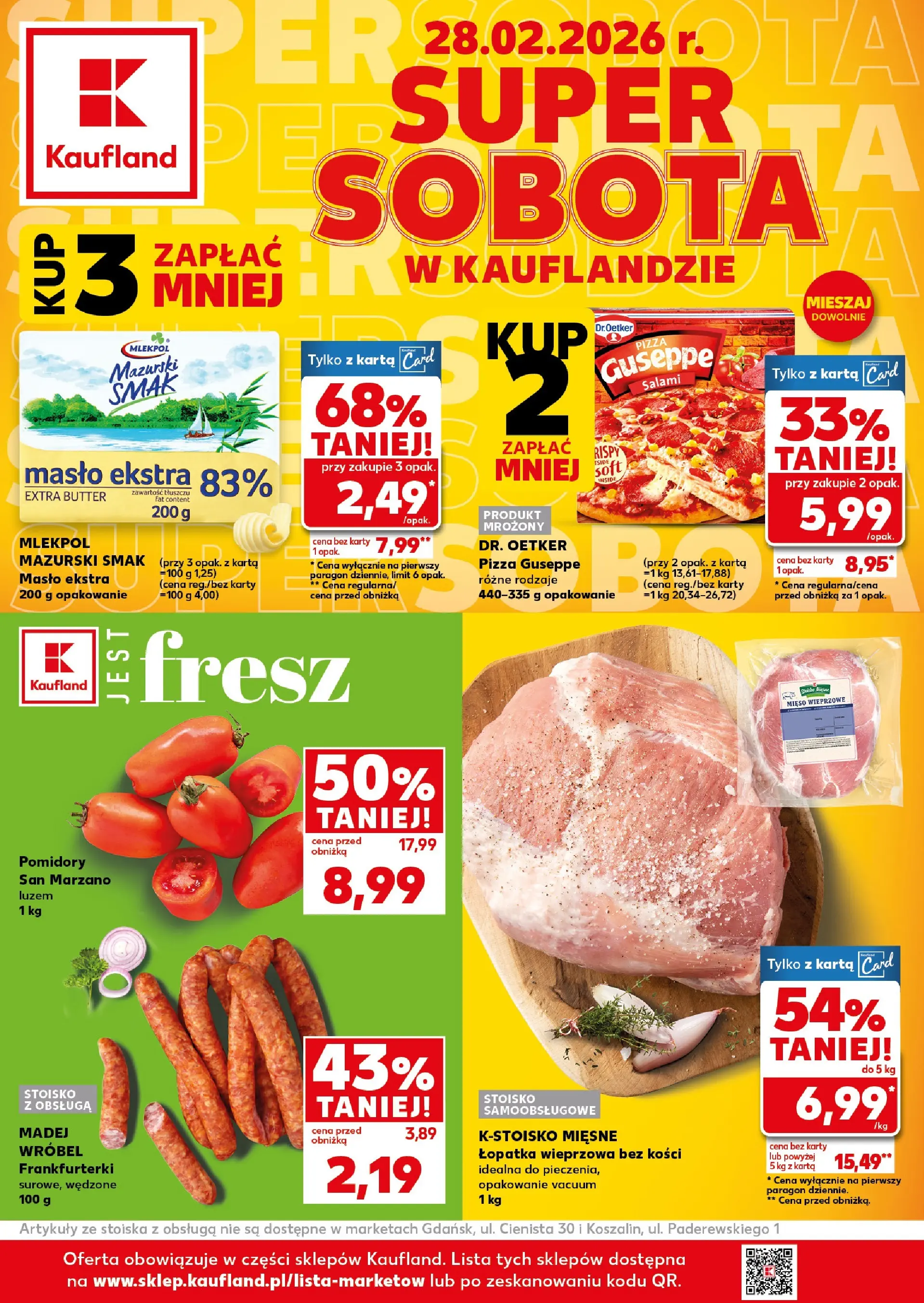 Kaufland gazetka - Super Sobota od 28.02.2026 - od jutra PDF | Strona: 1 | Produkty: Karta, Masło, Salami, Pizza