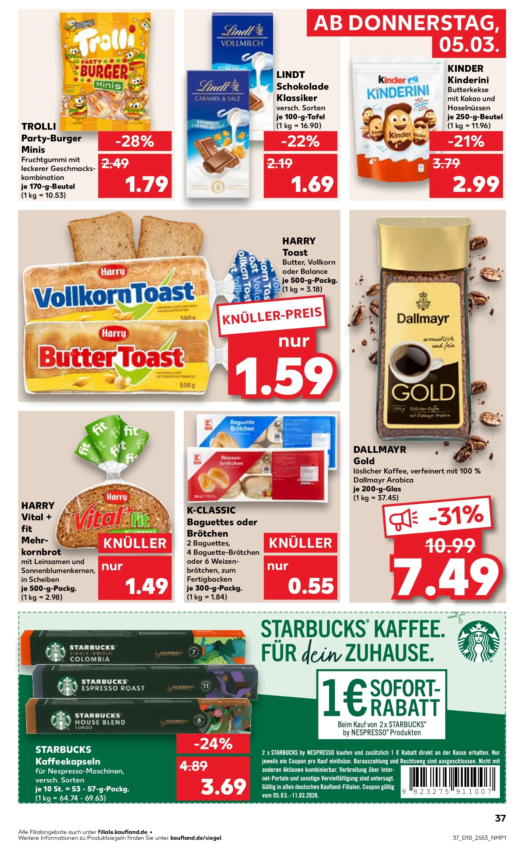 Prospekt Kaufland ab 01.03.2026 » Angebote Online zum Blättern | Seite: 49 | Produkte: Toast, Schokolade, Starbucks, Dallmayr