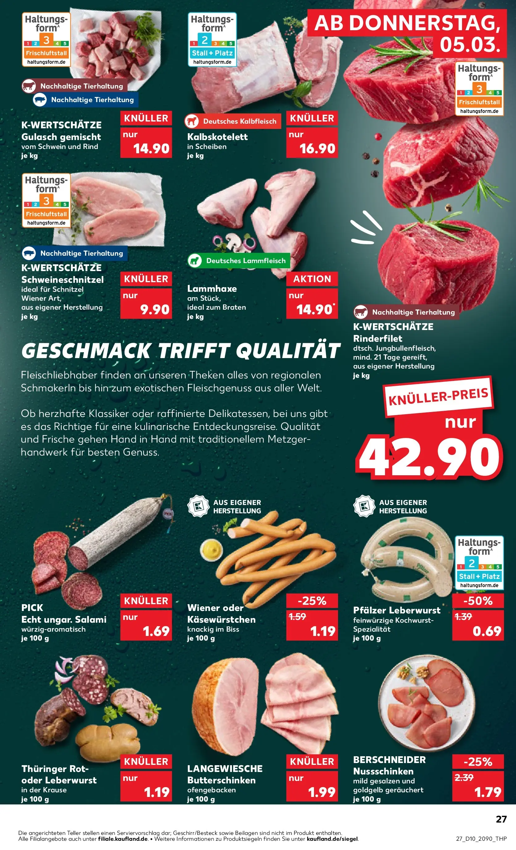 Prospekt Kaufland ab 05.03.2026 » Angebote Online zum Blättern | Seite: 27 | Produkte: Rinderfilet, Schnitzel, Gulasch, Salami