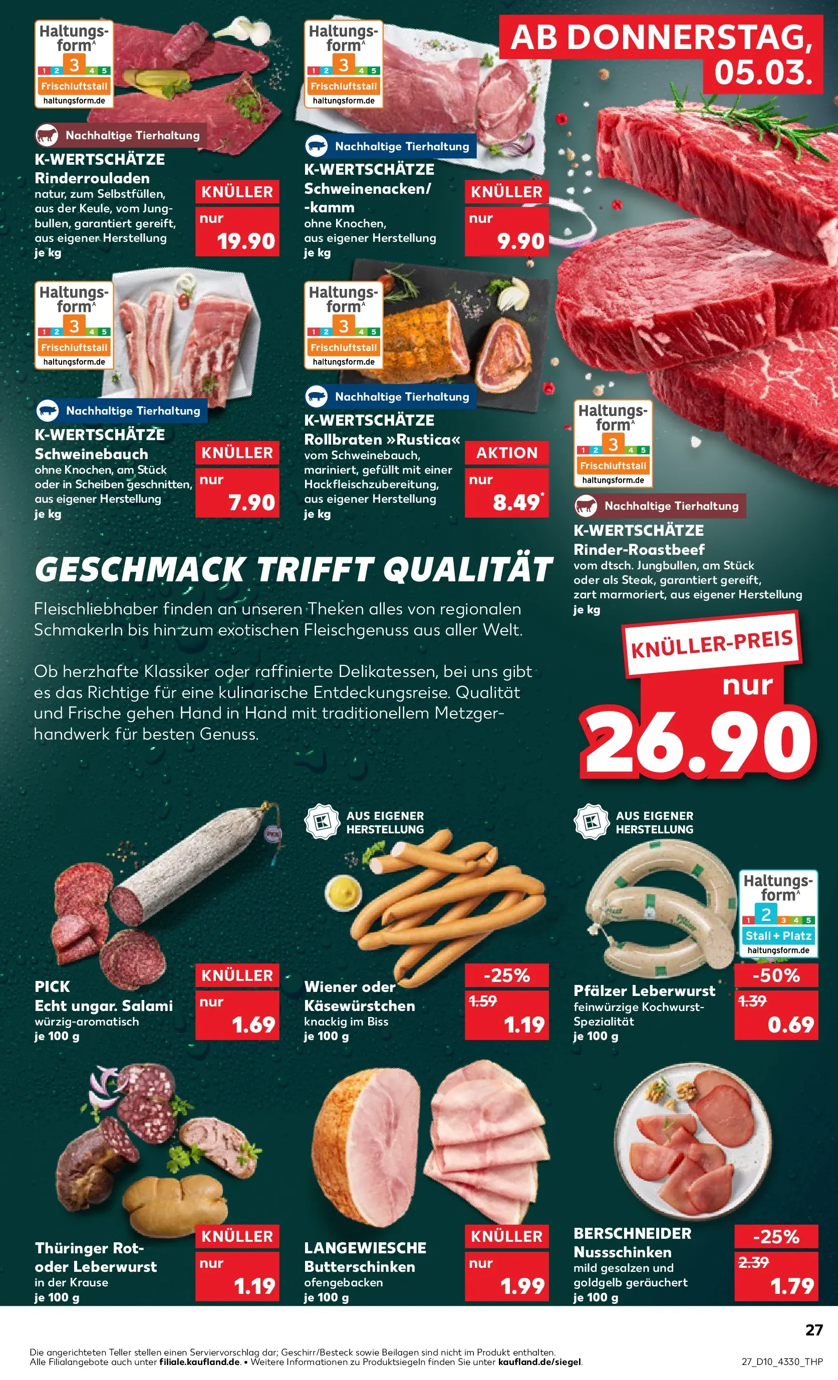 Prospekt Kaufland ab 02.03.2026 » Angebote Online zum Blättern | Seite: 39 | Produkte: Rinderrouladen, Schweinebauch, Salami