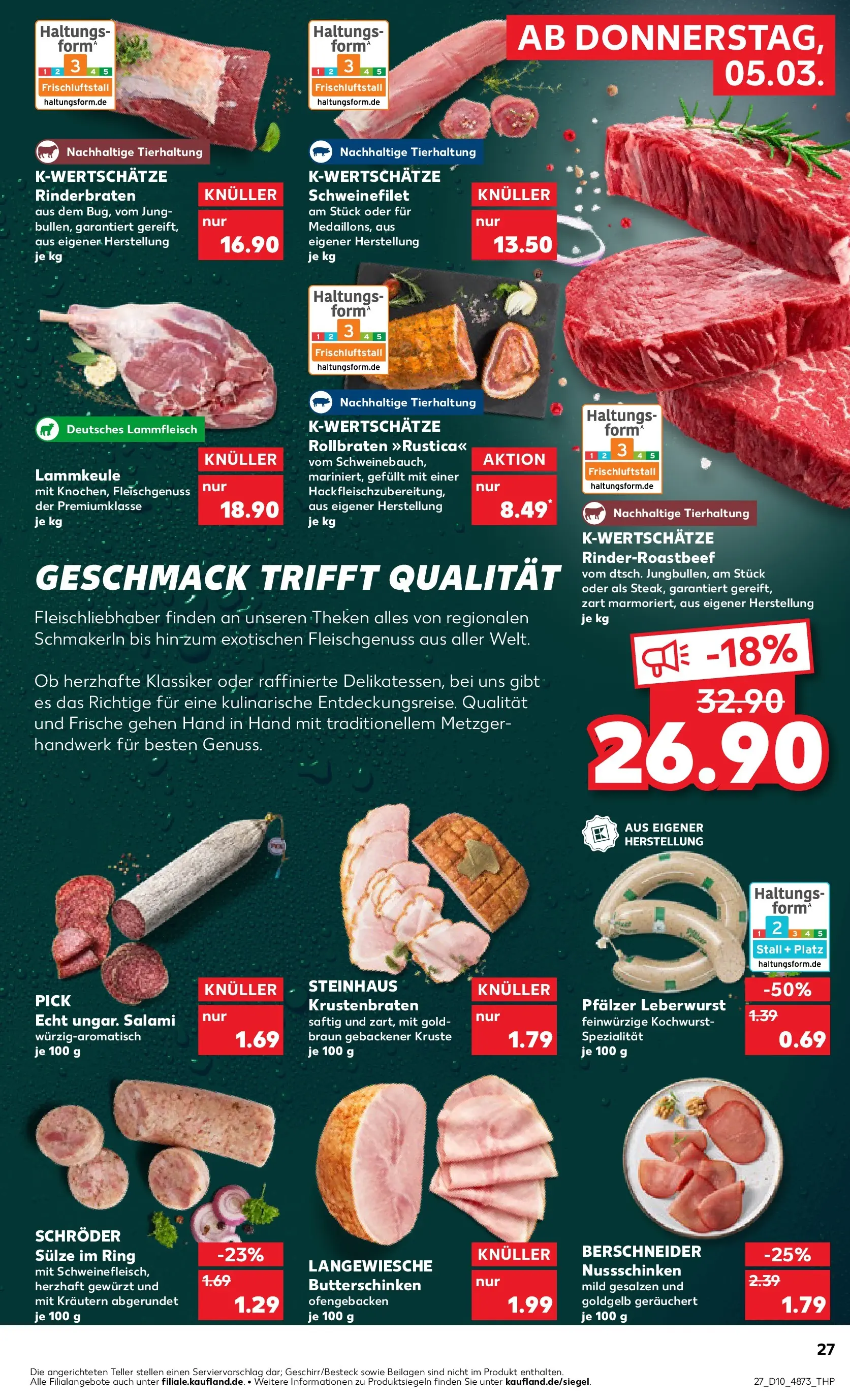 Prospekt Kaufland ab 05.03.2026 » Angebote Online zum Blättern | Seite: 27 | Produkte: Rinderbraten, Lammkeule, Krustenbraten, Schweinefilet