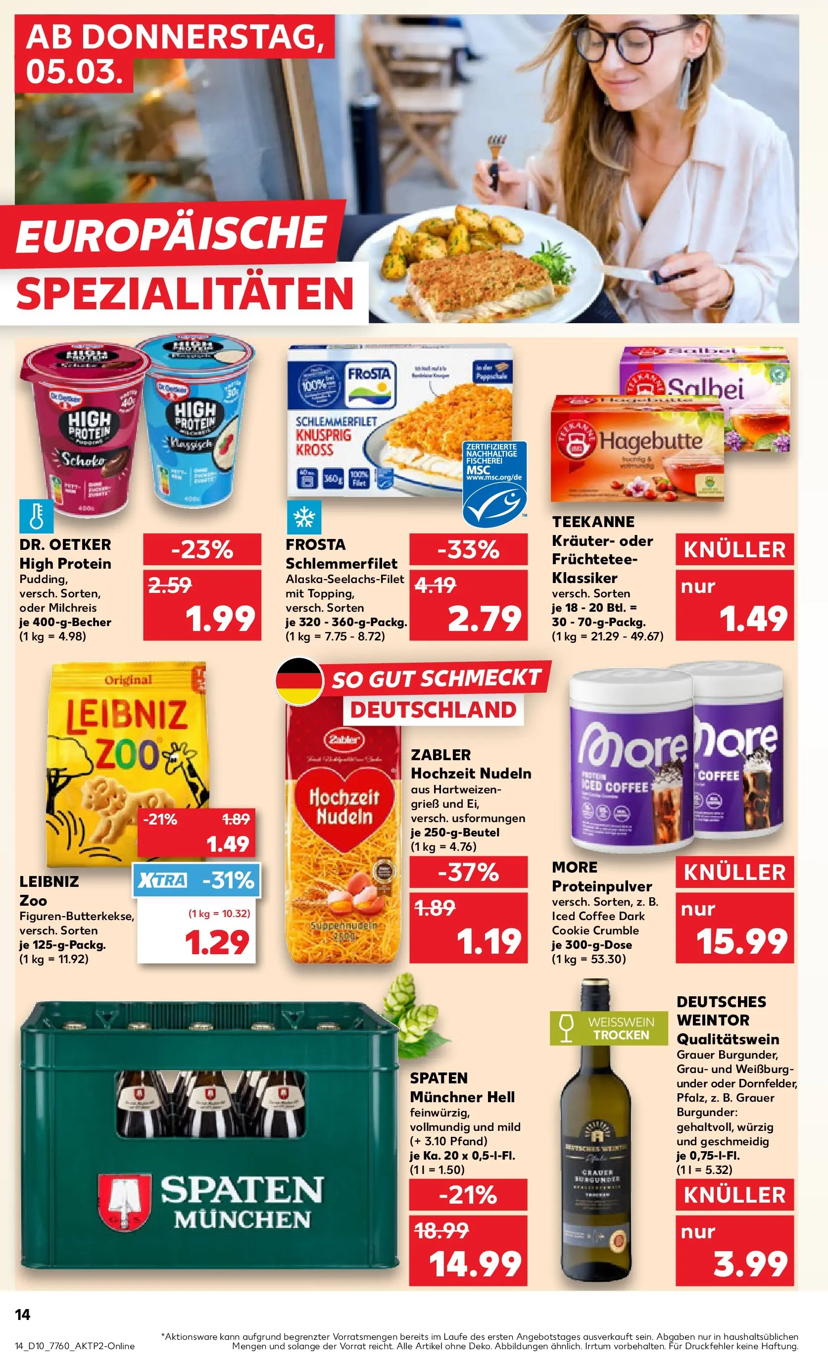 Prospekt Kaufland ab 04.03.2026 » Angebote Online zum Blättern | Seite: 14 | Produkte: Weißwein, Frosta, Teekanne, Nudeln