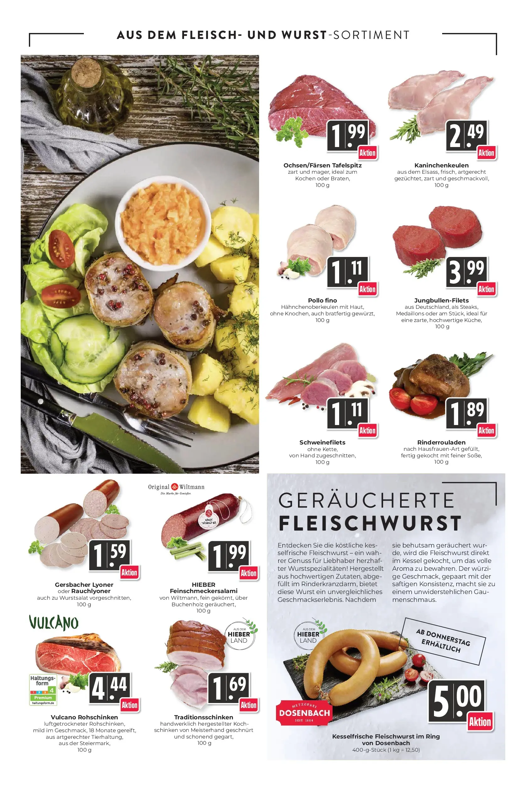Angebote - Hieber's Frischecenter: Meine Woche (ab 01.03.2026) zum Blättern | Seite: 4 | Produkte: Rinderrouladen, Tafelspitz, Wurst, Fleisch