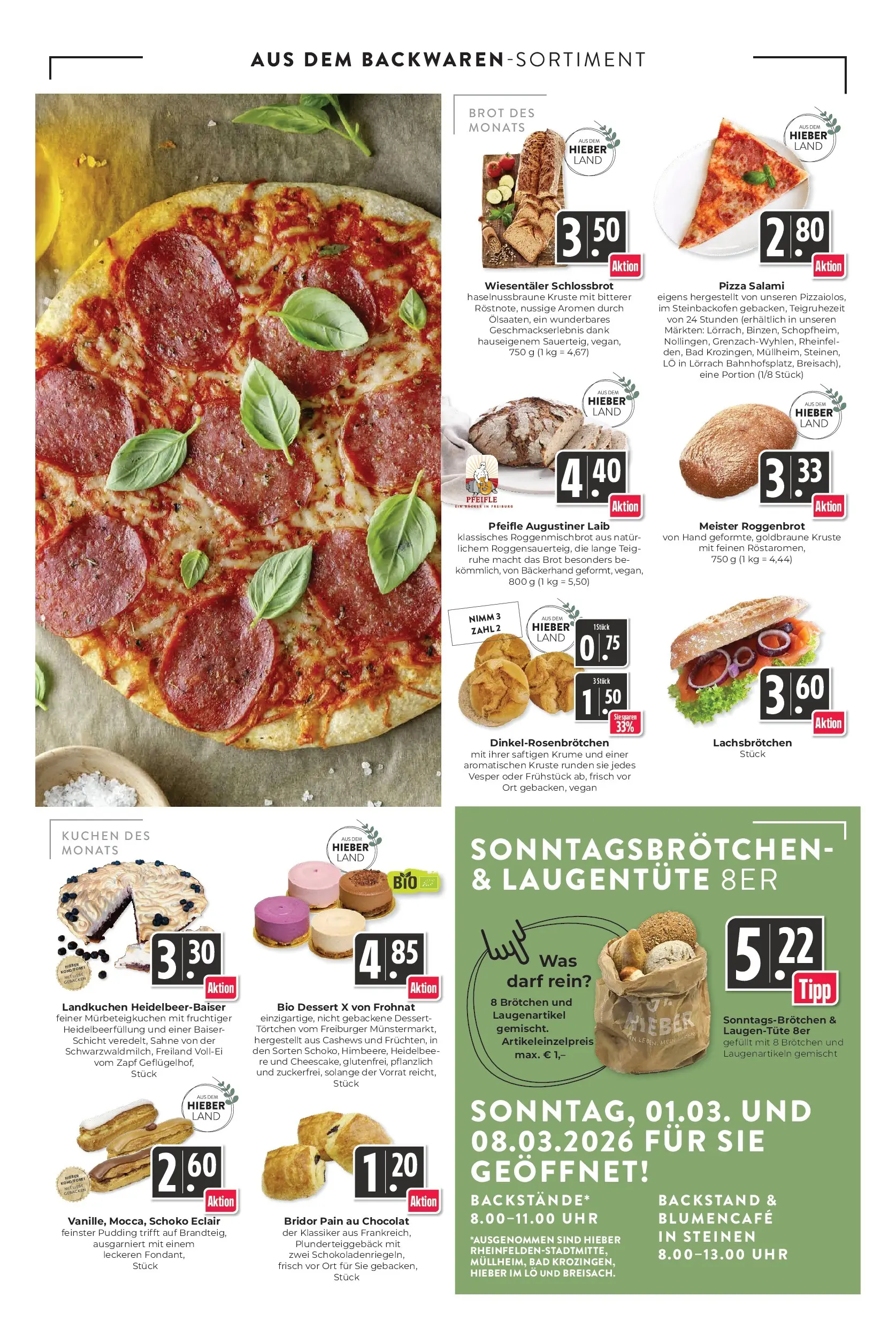 Angebote - Hieber's Frischecenter: Meine Woche (ab 01.03.2026) zum Blättern | Seite: 11 | Produkte: Brot, Salami, Kuchen, Sahne