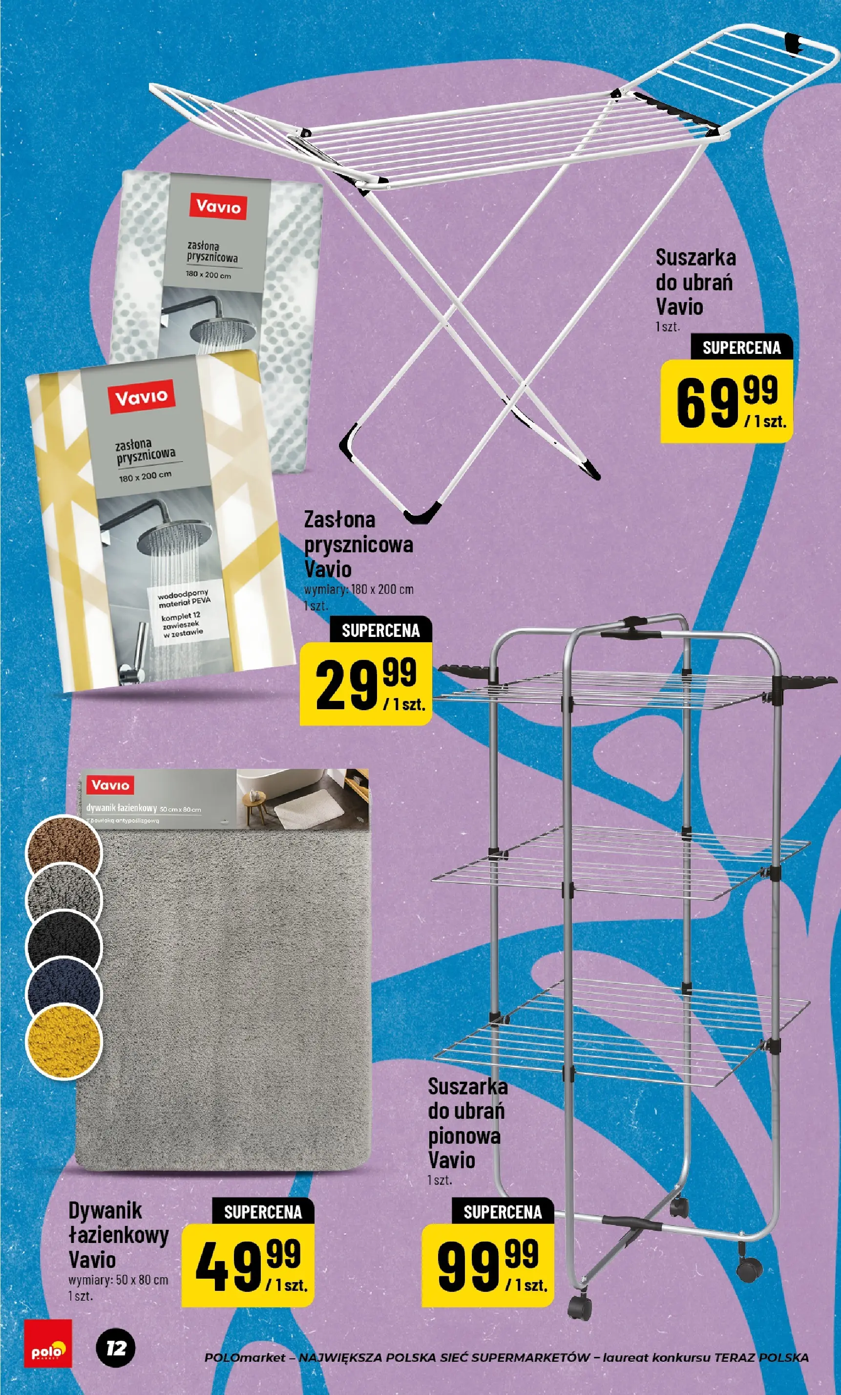 Nowa POLOmarket gazetka od jutra 31.03.2026 | Strona: 12 | Produkty: Dywanik łazienkowy, Suszarka