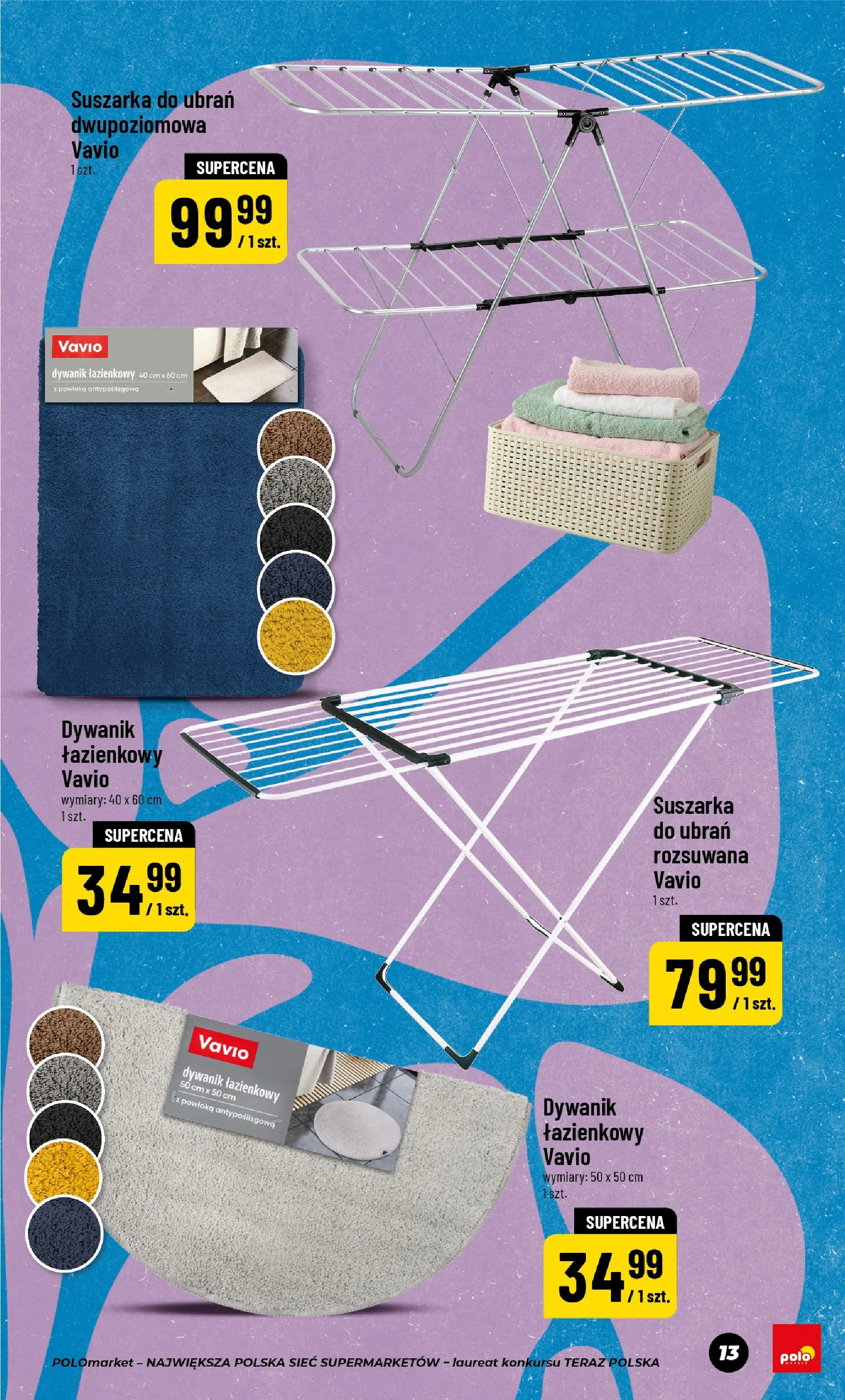 Nowa POLOmarket gazetka od jutra 31.03.2026 | Strona: 13 | Produkty: Dywanik łazienkowy, Suszarka