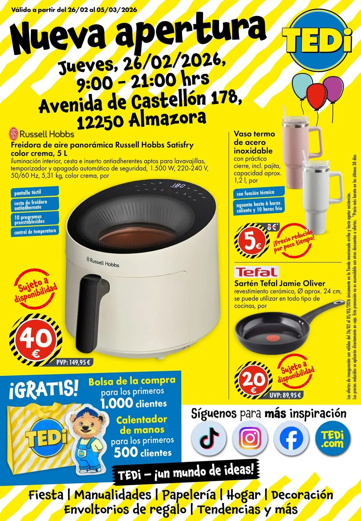 TEDi - Nueva apertura 26/02/2026 - 05/03/2026 | Página: 1 | Productos: Bolsa, Freidora, Galette de chaise, Cesta