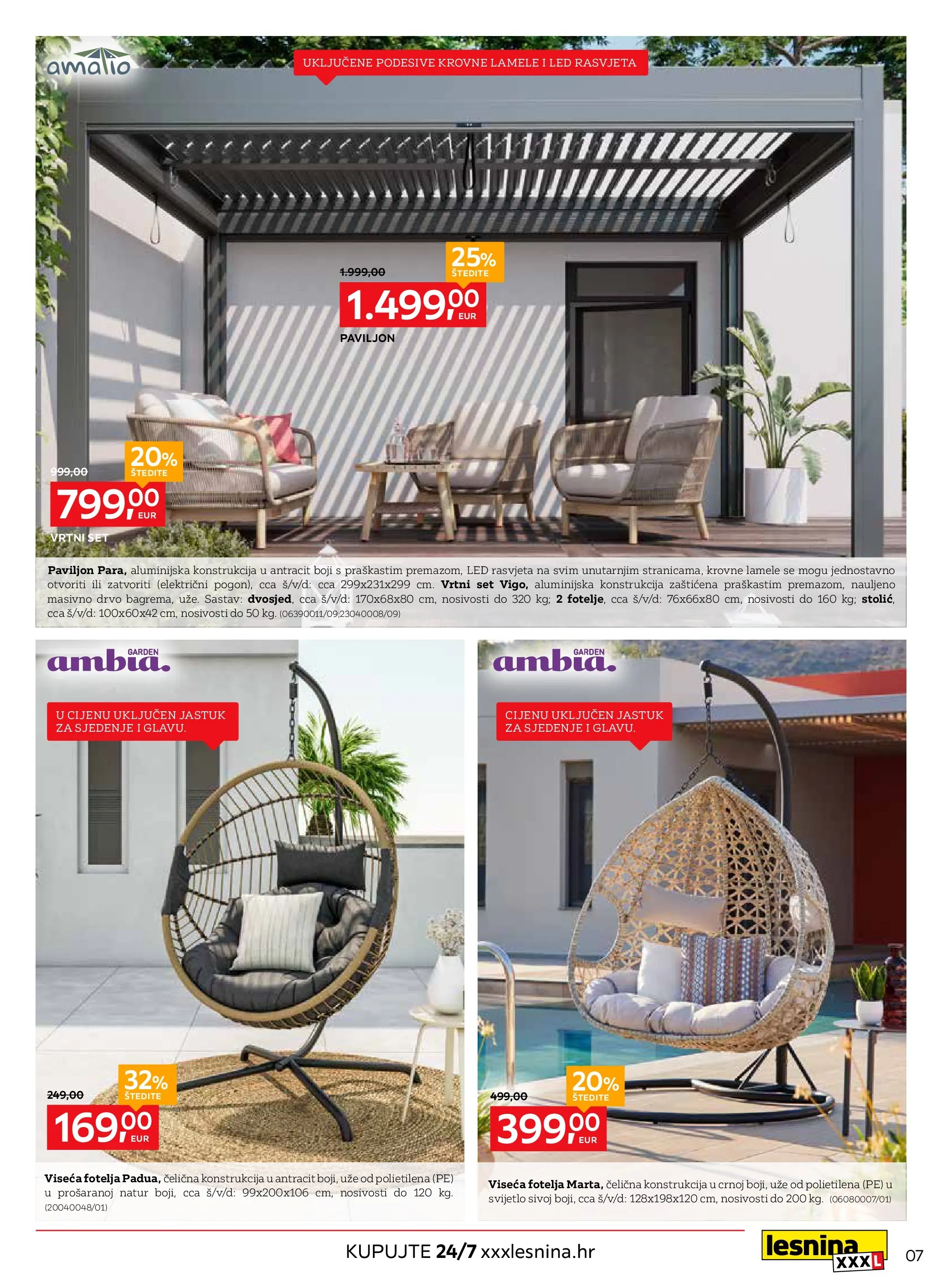 Lesnina - Lesnina XXXL: Uzivanje na otvorenom katalog do 26.03.2026 novi od 23.02.2026 na listanje > letak digitalni | Stranica: 7 | Proizvodi: Jastuk, Fotelja, Rasvjeta