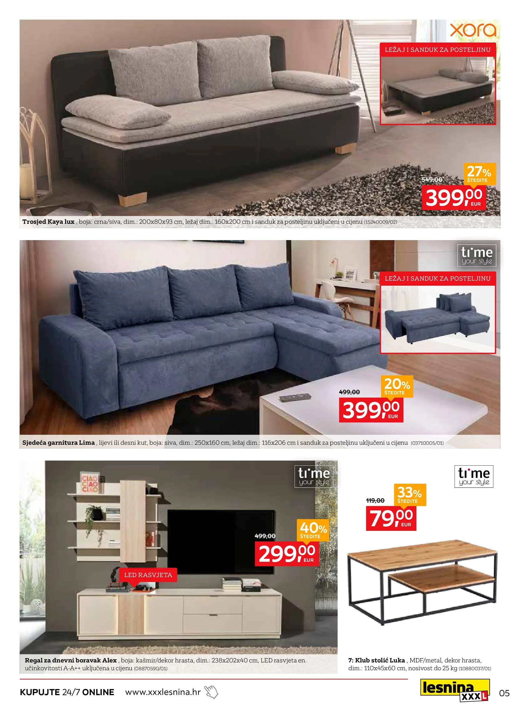 Lesnina - Lesnina XXXL: Funkcionalno i udobno katalog do 26.03.2026 novi od 23.02.2026 na listanje > letak digitalni | Stranica: 5 | Proizvodi: Trosjed, Stolić, Rasvjeta, Regal