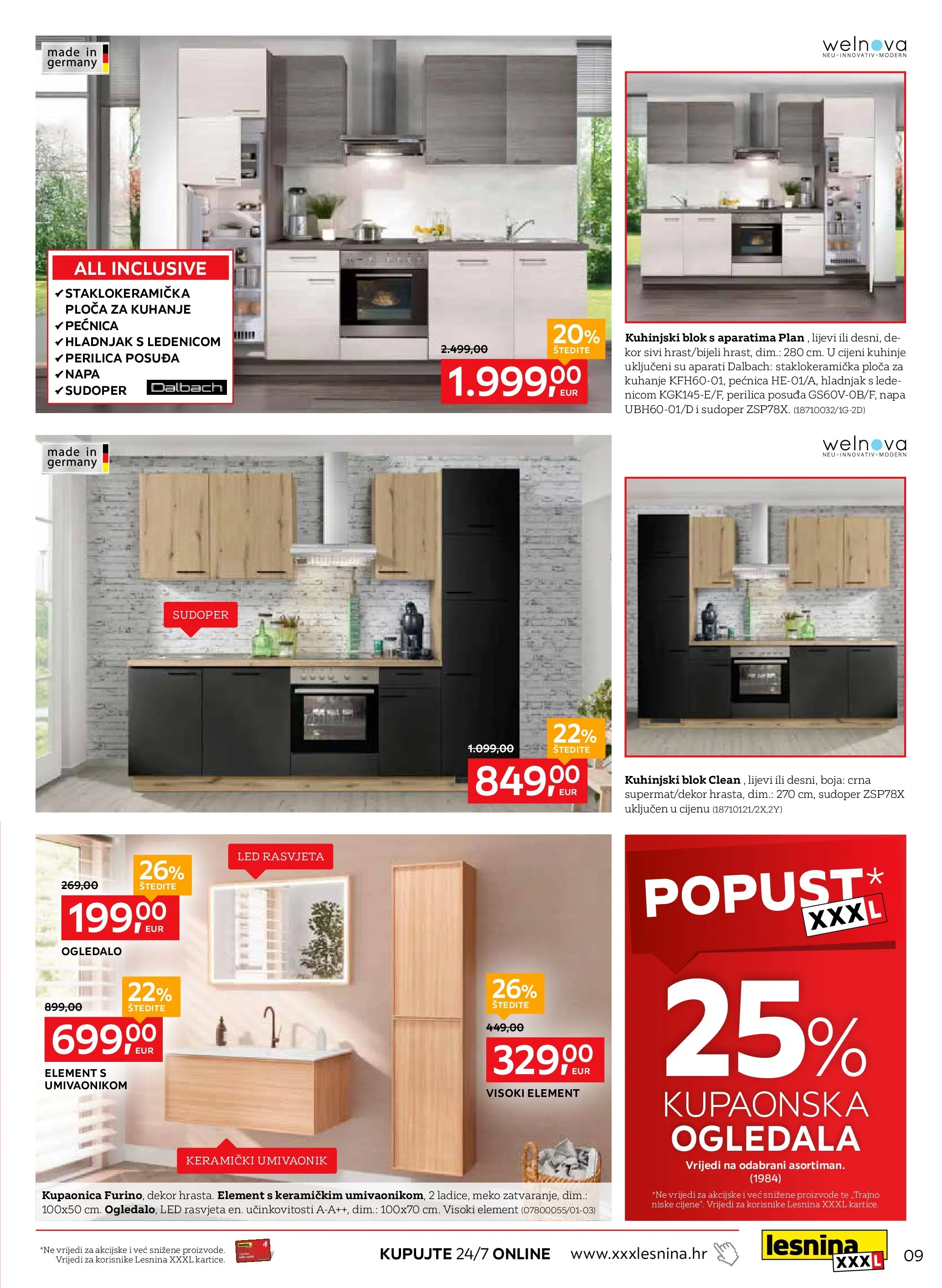 Lesnina - Lesnina XXXL: Funkcionalno i udobno katalog do 26.03.2026 novi od 23.02.2026 na listanje > letak digitalni | Stranica: 9 | Proizvodi: Umivaonik, Ogledalo, Hladnjak, Ploča za kuhanje