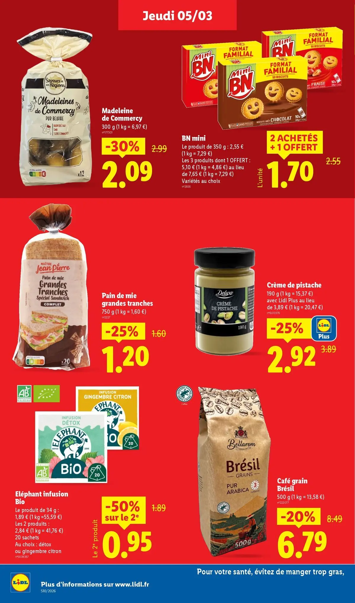 Catalogue LIDL du 05/03/2026 | Promo prospectus en ligne | Page: 14 | Produits: Sandwich, Infusion, Beurre, Café Catalogue LIDL du 05/03/2026 | Promo prospectus en ligne | Page: 14 | Produits: Sandwich, Infusion, Beurre, Café