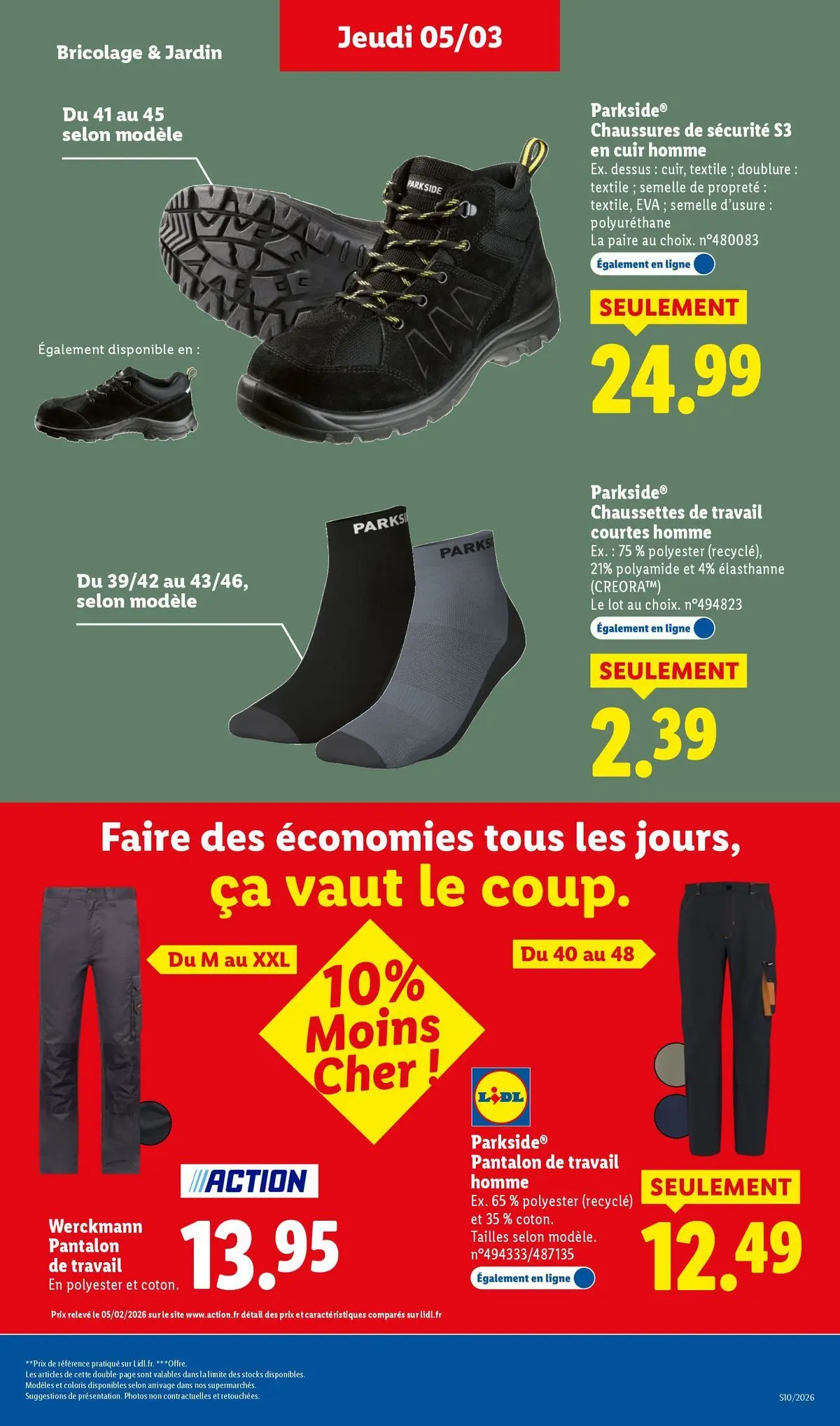 Catalogue LIDL du 05/03/2026 | Promo prospectus en ligne | Page: 41 | Produits: Chaussures de sécurité, Pantalon, Pantalon de travail Catalogue LIDL du 05/03/2026 | Promo prospectus en ligne | Page: 41 | Produits: Chaussures de sécurité, Pantalon, Pantalon de travail